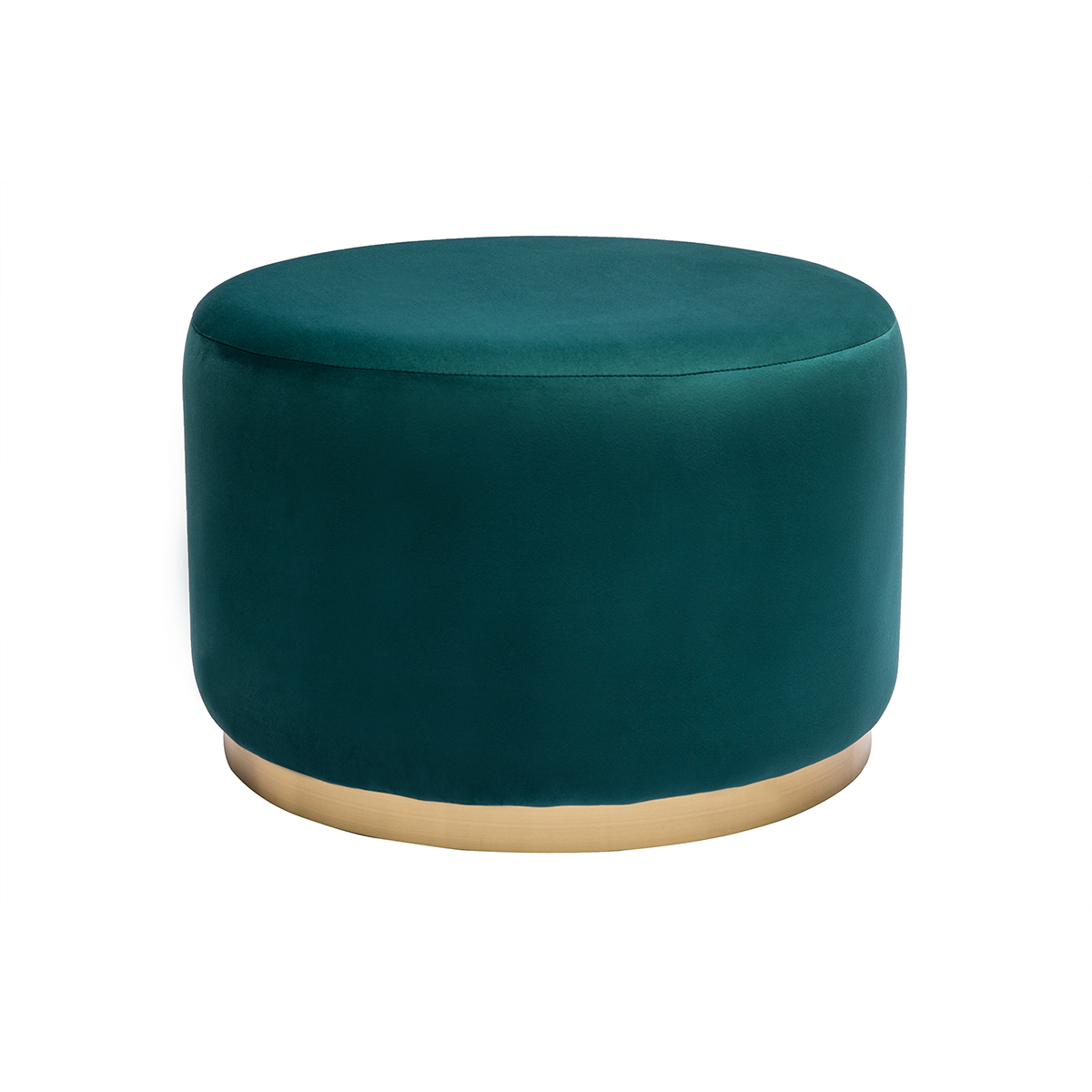 Pouf rotondo in velluto blu petrolio e metallo dorato D54 cm AMAYA