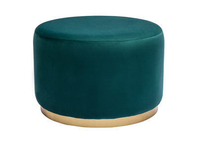 Pouf rotondo in velluto blu petrolio e metallo dorato D54 cm AMAYA