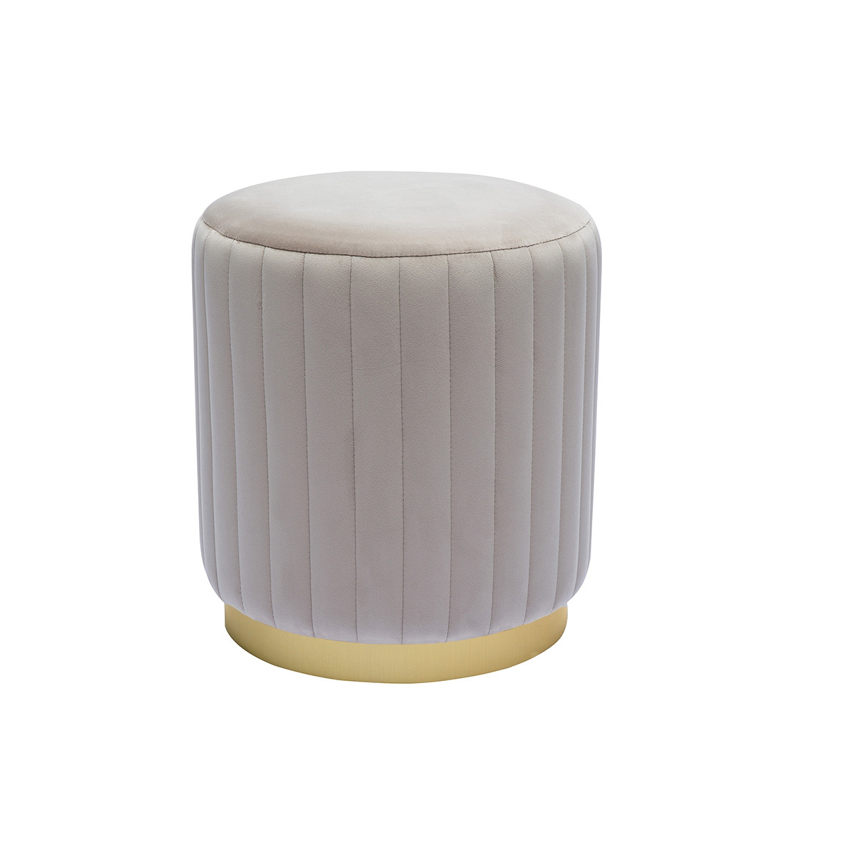 Pouf tondo in velluto color talpa e metallo dorato D40 cm DONA