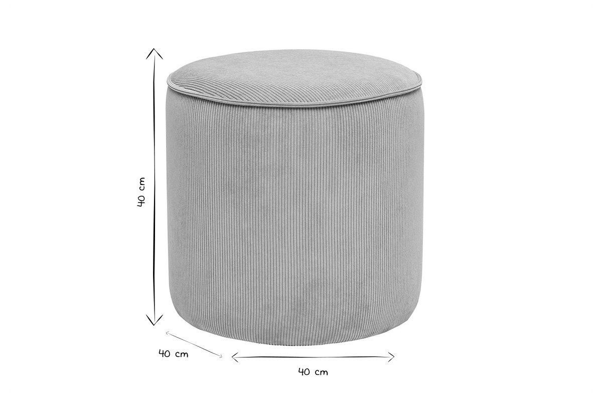 Puf rotondo in velluto a coste grigio blu D40 cm PAUL