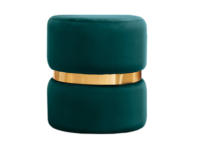 Puf rotondo in velluto blu petrolio e metallo dorato D40 cm JOY