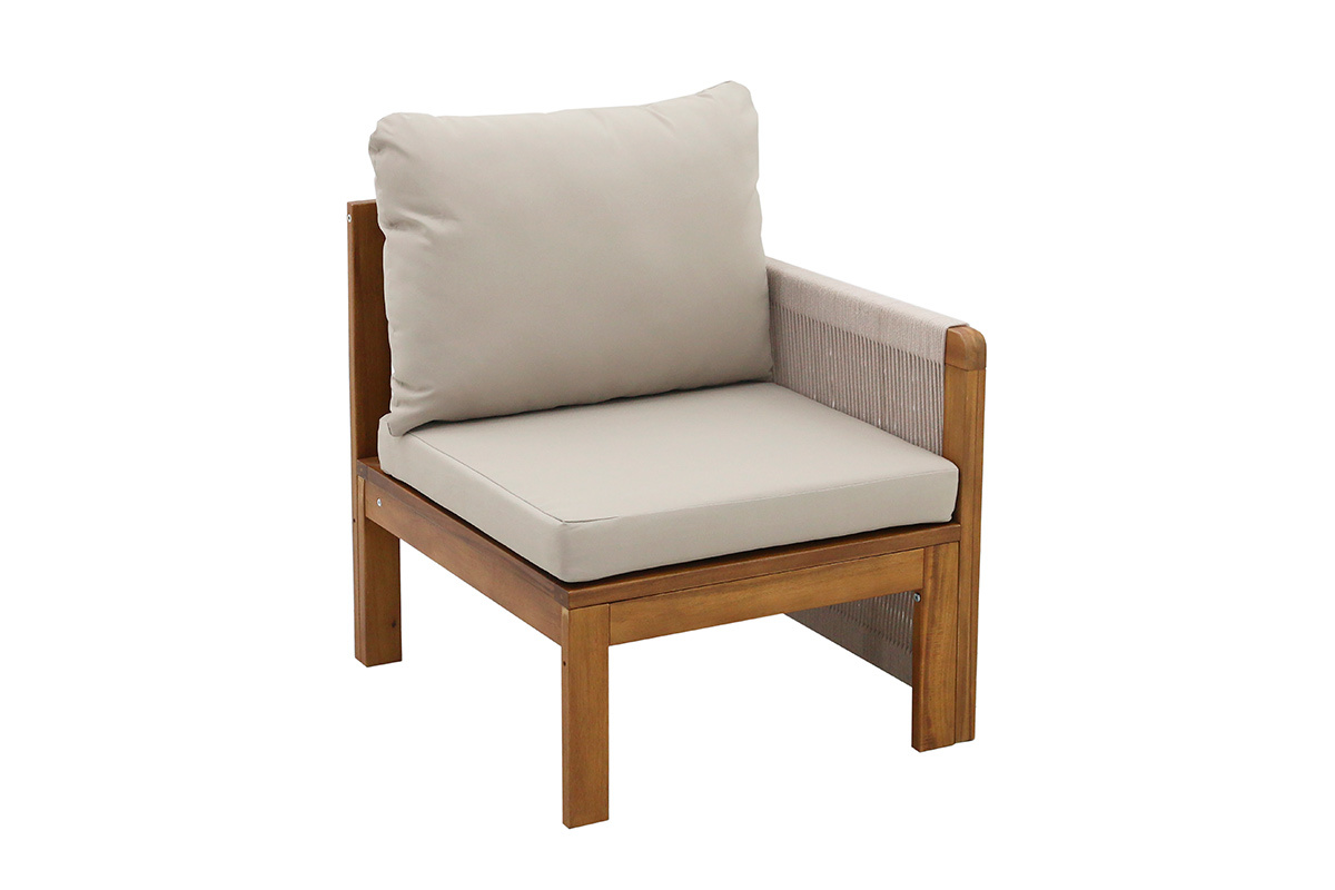 Salotto da giardino 3-4 posti in legno massiccio, 2 set di coperture (taupe o �cru) e braccioli intrecciati ALOHA