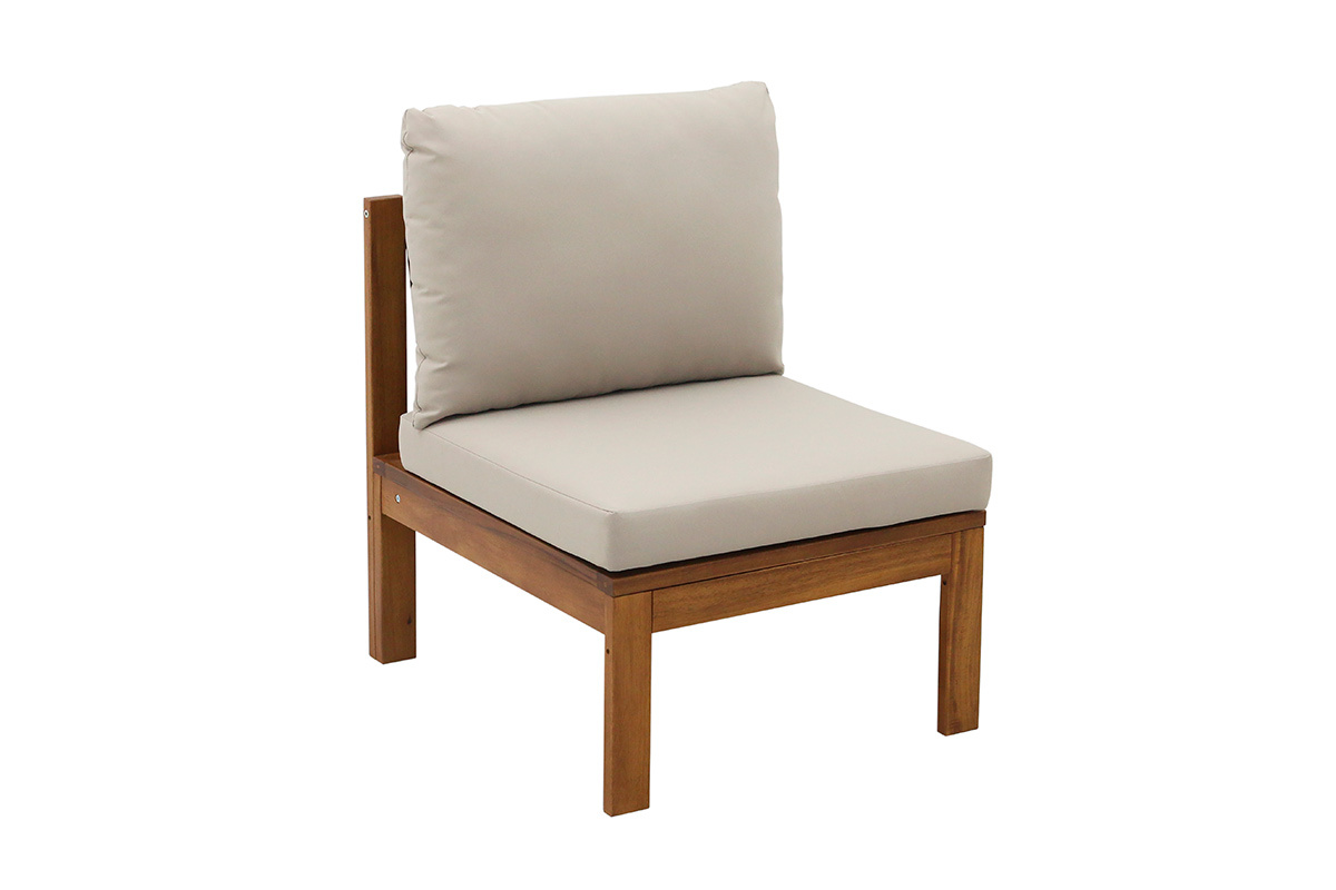 Salotto da giardino 3-4 posti in legno massiccio, 2 set di coperture (taupe o �cru) e braccioli intrecciati ALOHA