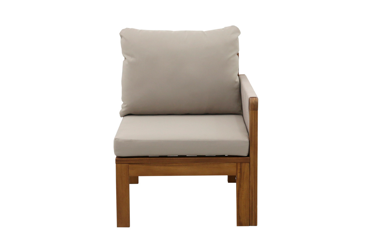 Salotto da giardino 3-4 posti in legno massiccio, 2 set di coperture (taupe o �cru) e braccioli intrecciati ALOHA