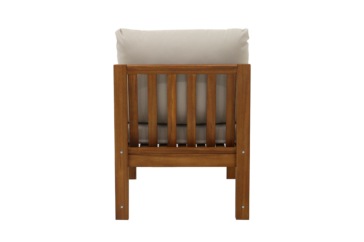 Salotto da giardino 3-4 posti in legno massiccio, 2 set di coperture (taupe o �cru) e braccioli intrecciati ALOHA