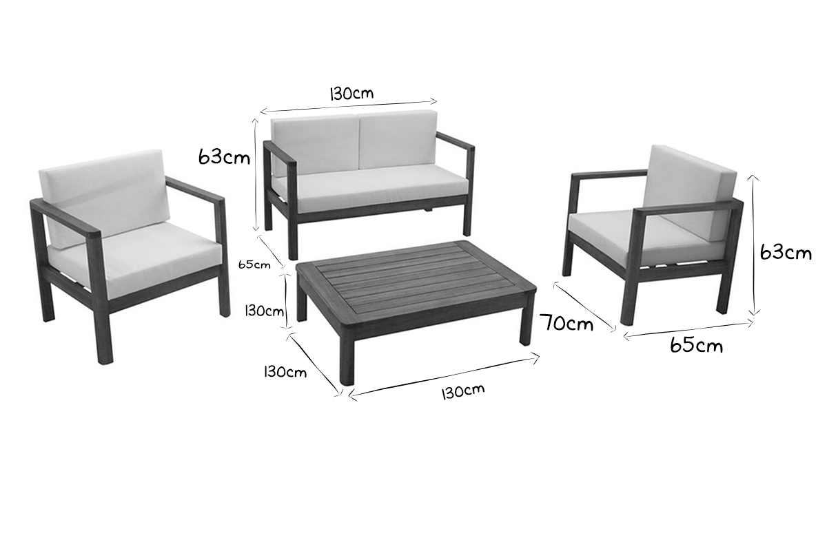 Salotto da giardino 4 posti legno massello e cuscini beige AKIS