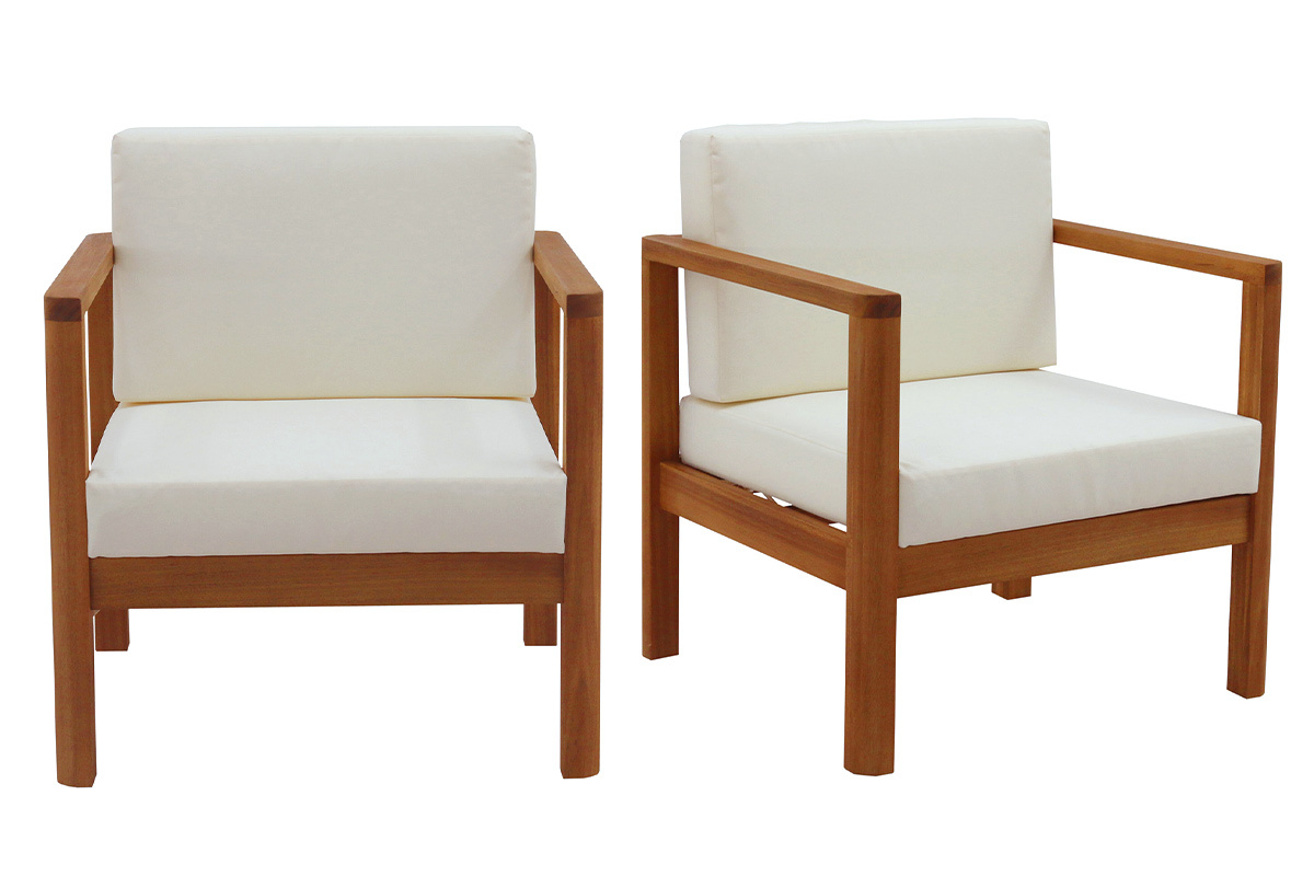 Salotto da giardino 4 posti legno massello e cuscini beige AKIS