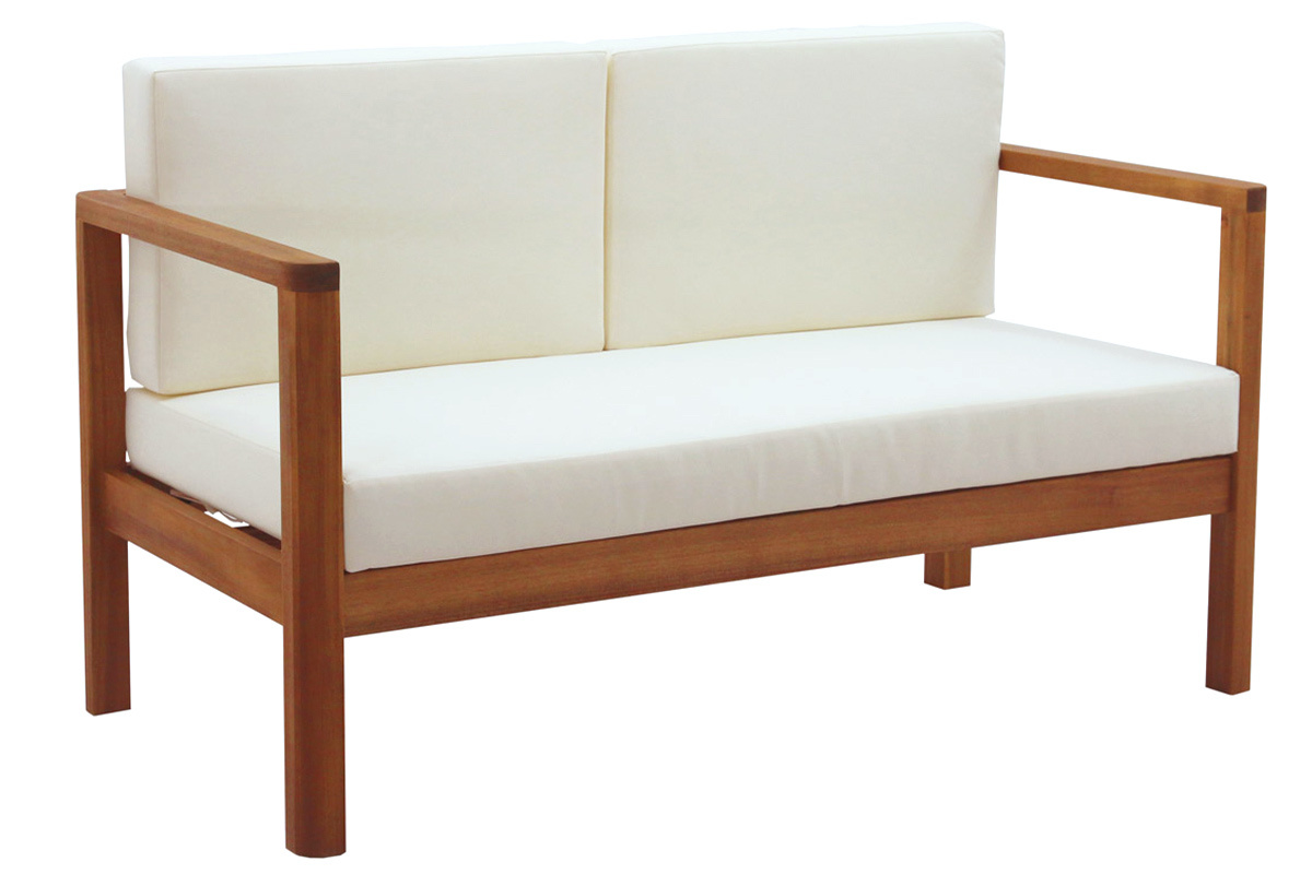 Salotto da giardino 4 posti legno massello e cuscini beige AKIS