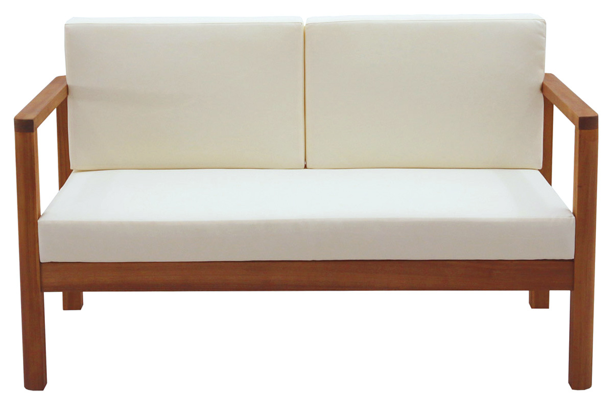 Salotto da giardino 4 posti legno massello e cuscini beige AKIS