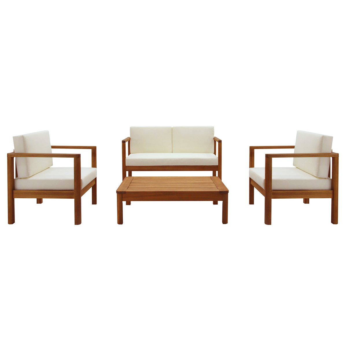 Salotto da giardino 4 posti legno massello e cuscini beige AKIS