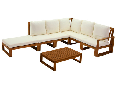 Salotto da giardino angolare 6-8 posti in legno massello con cuscini sfoderabili beige SALSA