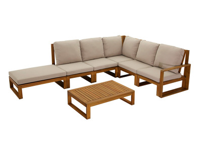 Salotto da giardino angolare 6-8 posti in legno massello con cuscini sfoderabili color talpa SALSA