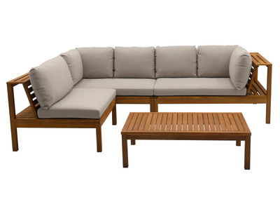 Salotto da giardino angolare in legno massello con cuscini sfoderabili color talpa BELIZE