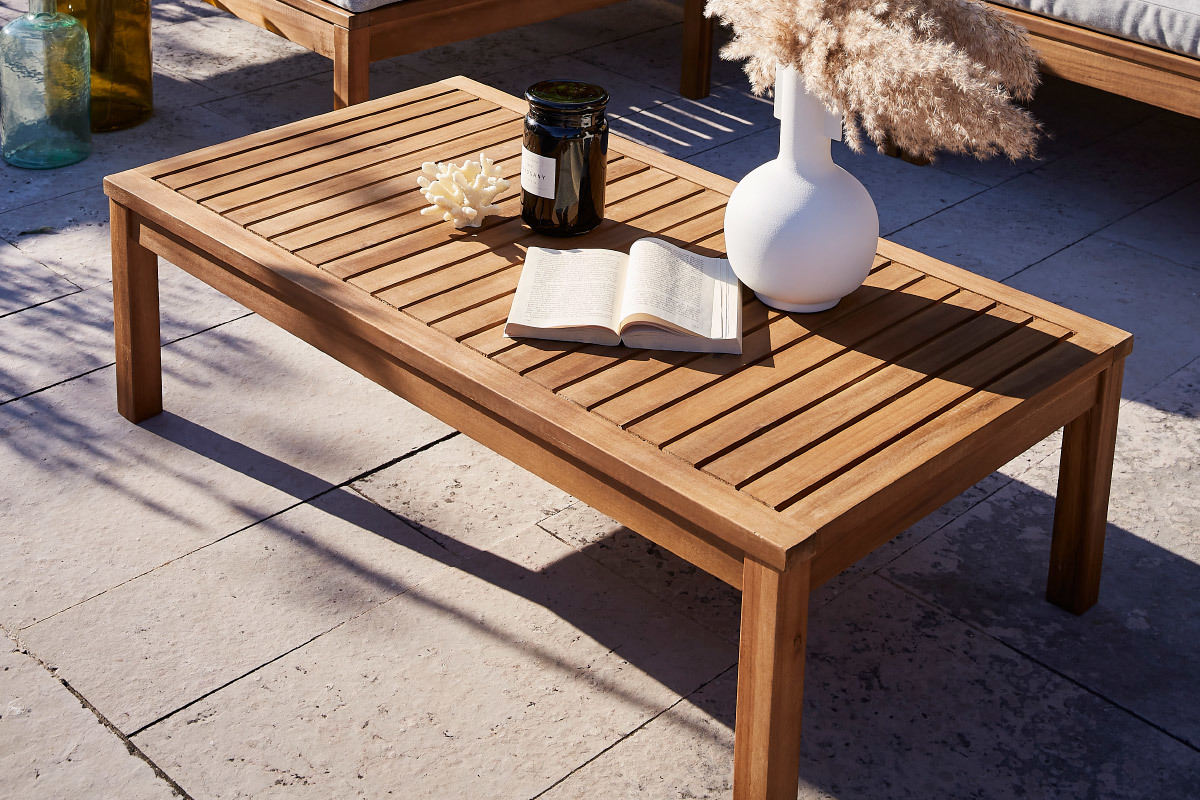 Salotto da giardino angolare in massello di acacia con cuscini beige BELIZE