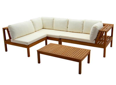Salotto da giardino angolare in massello di acacia con cuscini beige BELIZE