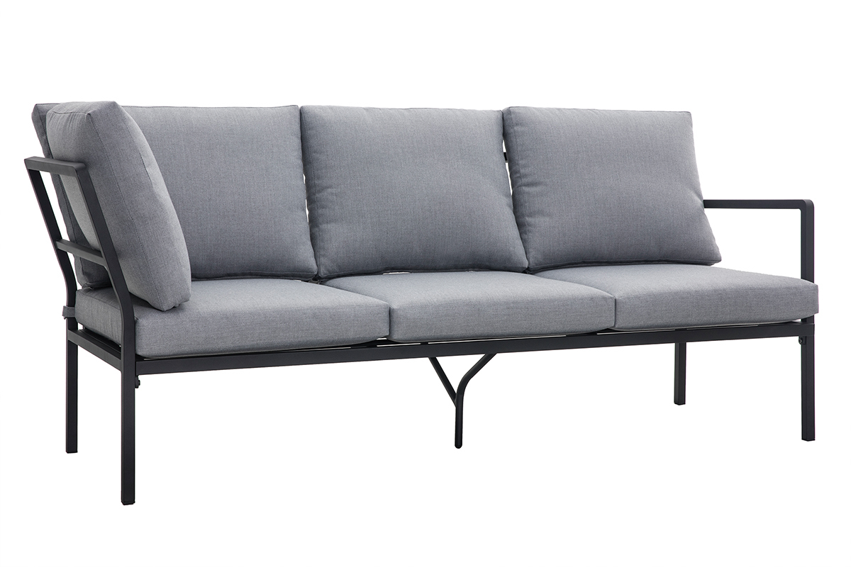 Salotto da giardino angolare in metallo nero e tessuto grigio SAIGON