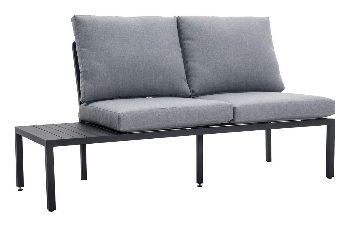 Salotto da giardino angolare in metallo nero e tessuto grigio SAIGON