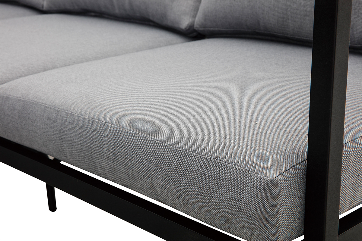 Salotto da giardino angolare in metallo nero e tessuto grigio SAIGON