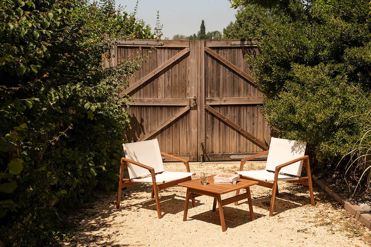 Salotto da giardino bianco e legno massiccio PADANG
