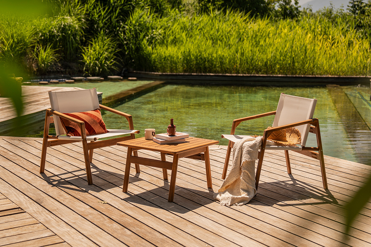 Salotto da giardino bianco e legno massiccio PADANG
