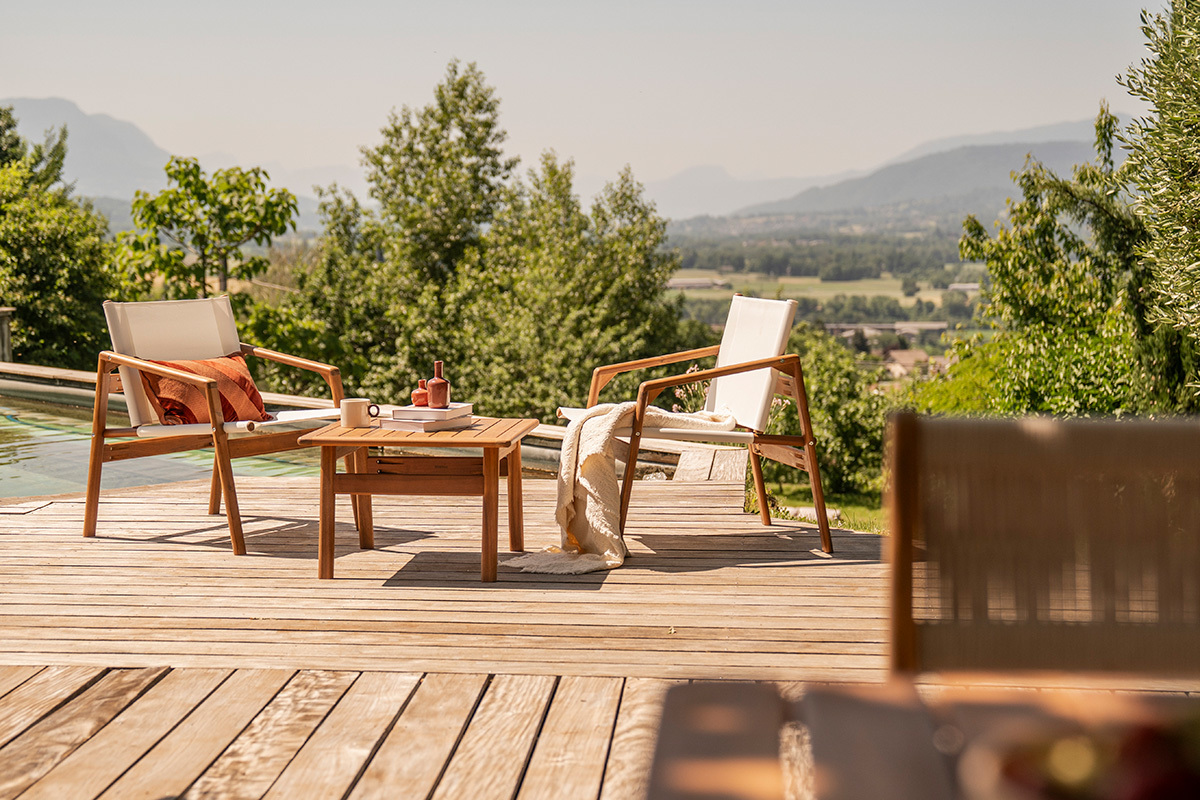 Salotto da giardino bianco e legno massiccio PADANG
