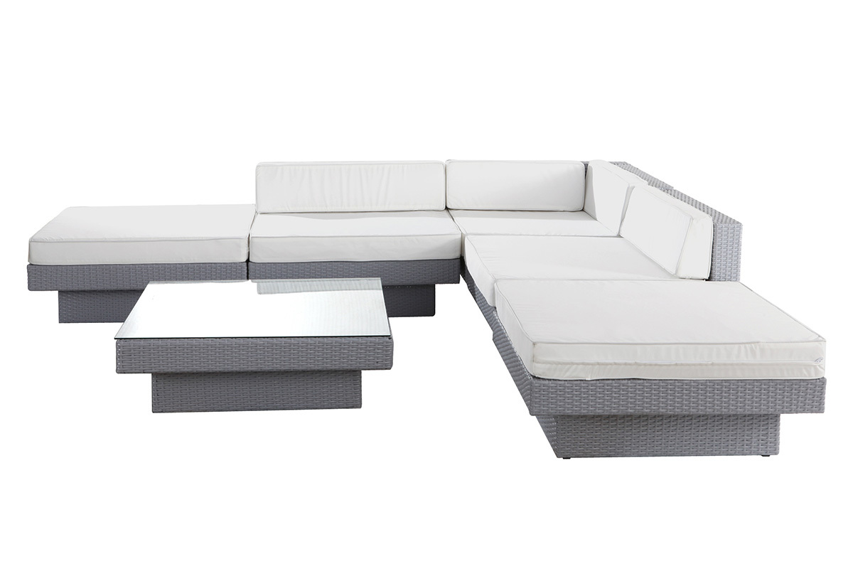 Salotto da giardino completo in resina intrecciata colore grigio MAURICE