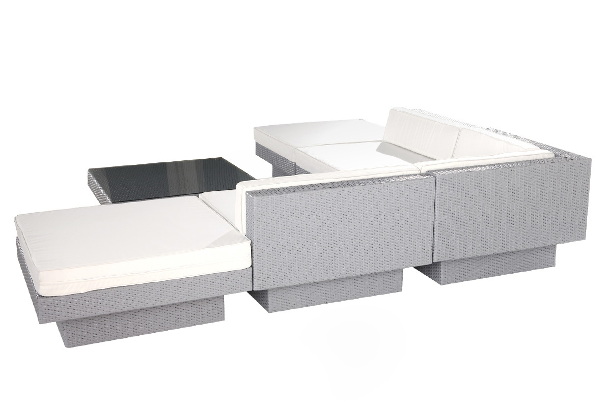 Salotto da giardino completo in resina intrecciata colore grigio MAURICE