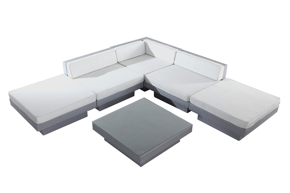 Salotto da giardino completo in resina intrecciata colore grigio MAURICE