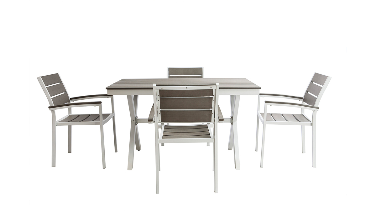 Salotto da giardino con tavolo e 4 sedie bianco e grigio VIAGGIO