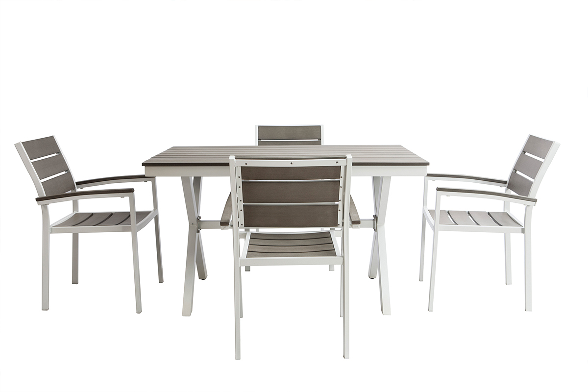 Salotto da giardino con tavolo e 4 sedie bianco e grigio VIAGGIO