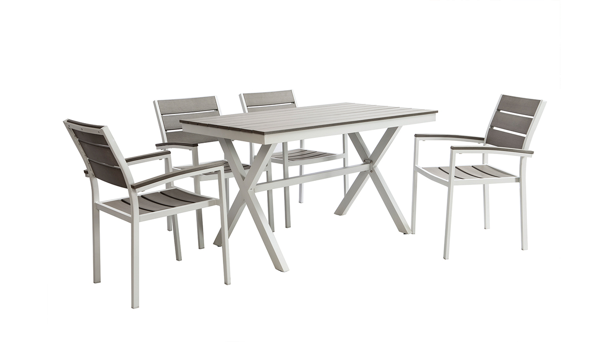 Salotto da giardino con tavolo e 4 sedie bianco e grigio VIAGGIO