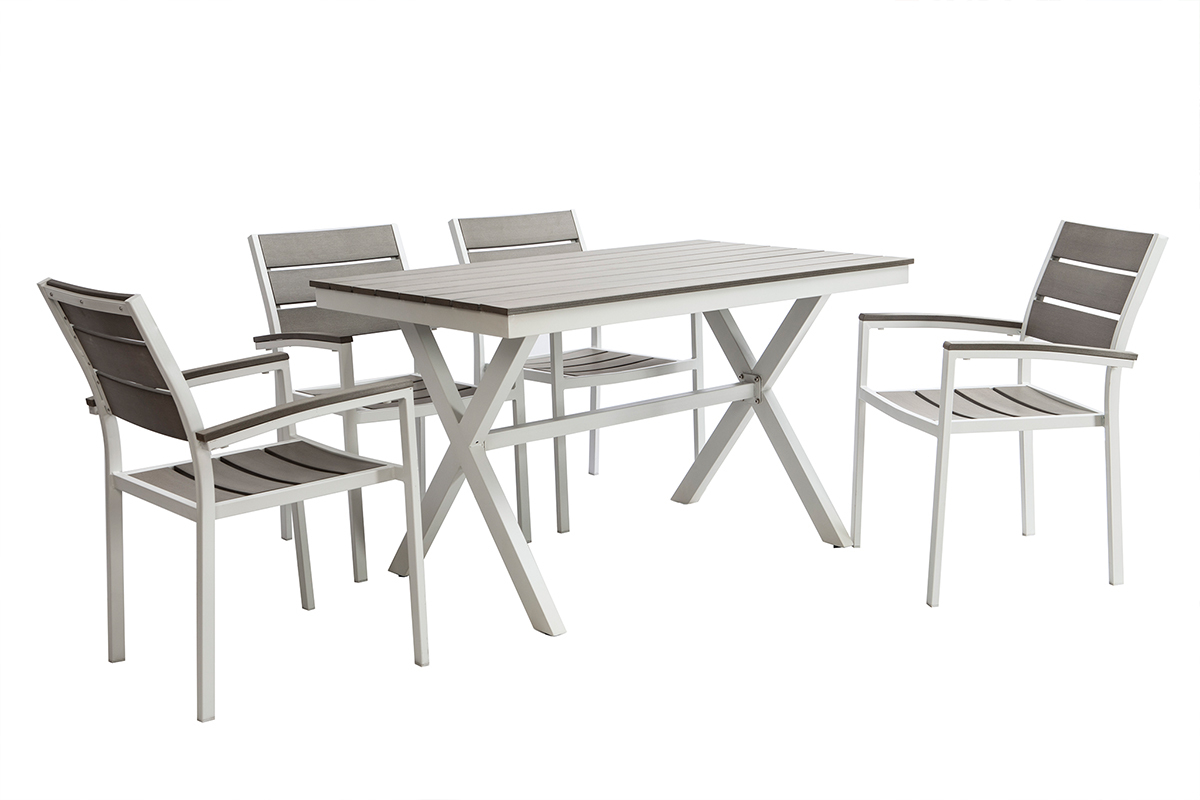 Salotto da giardino con tavolo e 4 sedie bianco e grigio VIAGGIO