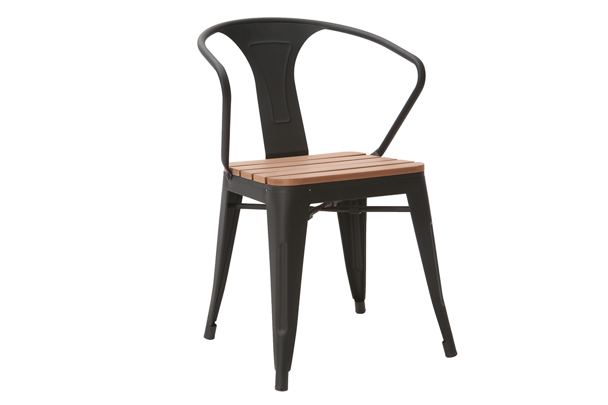 Salotto da giardino con tavolo e 4 sedie in legno e metallo nero BERLINER