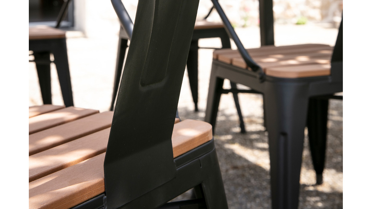 Salotto da giardino con tavolo e 4 sedie in legno e metallo nero BERLINER