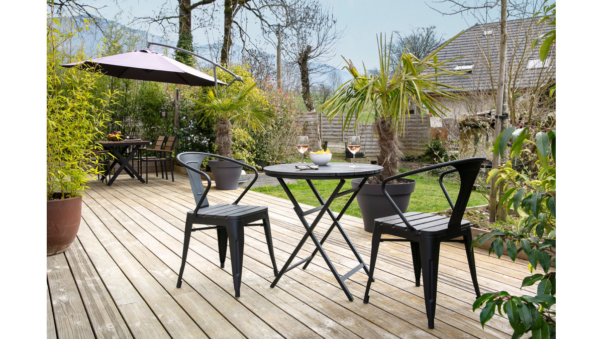 Salotto da giardino con tavolo pieghevole e 2 sedie impilabili legno e metallo BERLINER