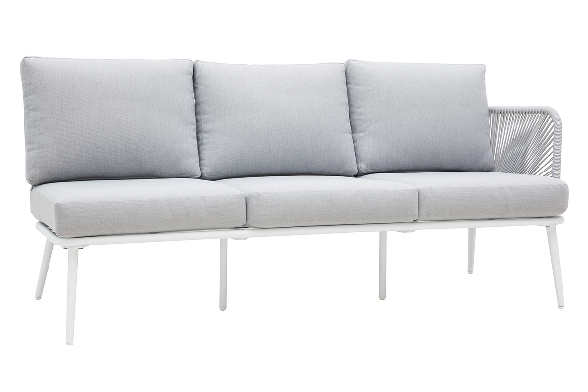 Salotto da giardino in alluminio bianco, corda e tessuto grigio chiaro HALONG