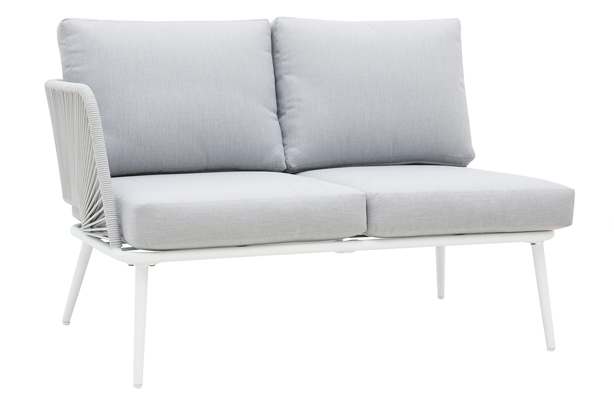 Salotto da giardino in alluminio bianco, corda e tessuto grigio chiaro HALONG