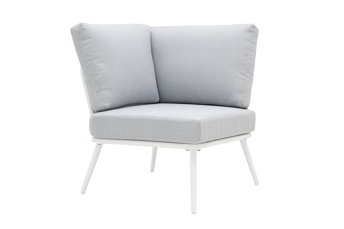 Salotto da giardino in alluminio bianco, corda e tessuto grigio chiaro HALONG