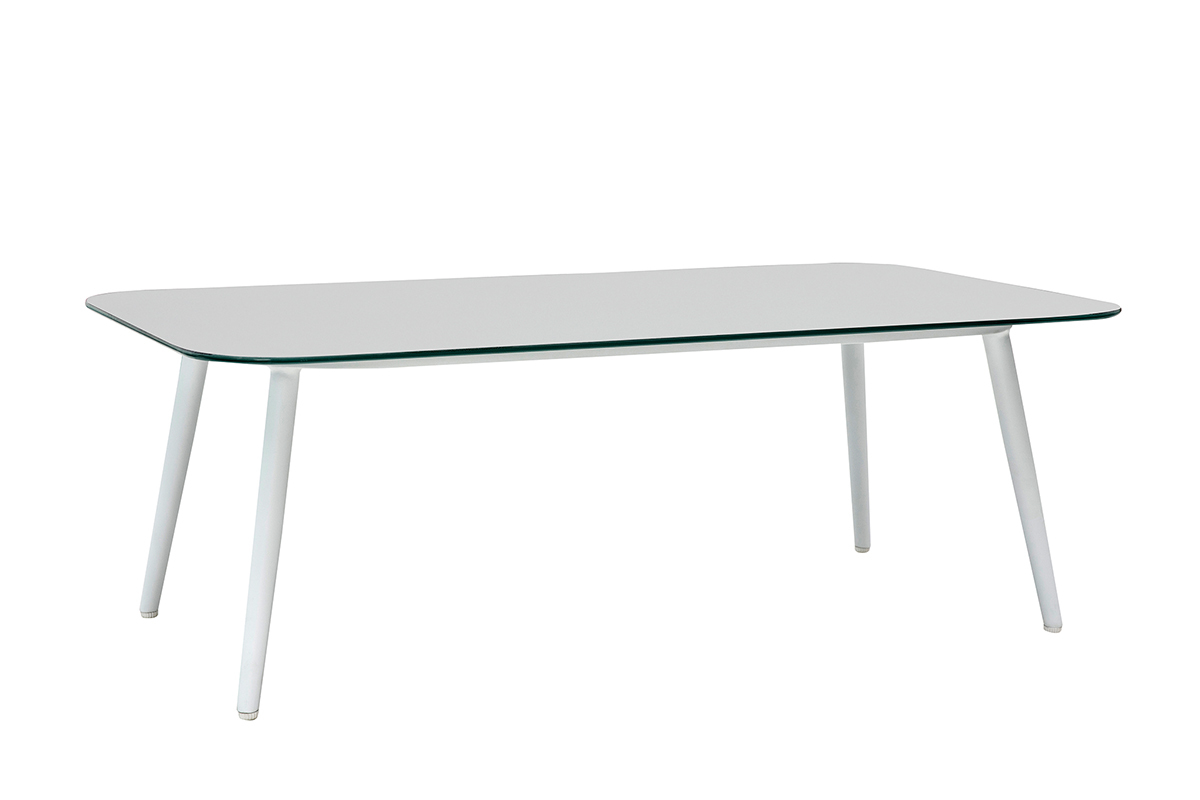 Salotto da giardino in alluminio bianco, corda e tessuto grigio chiaro HALONG