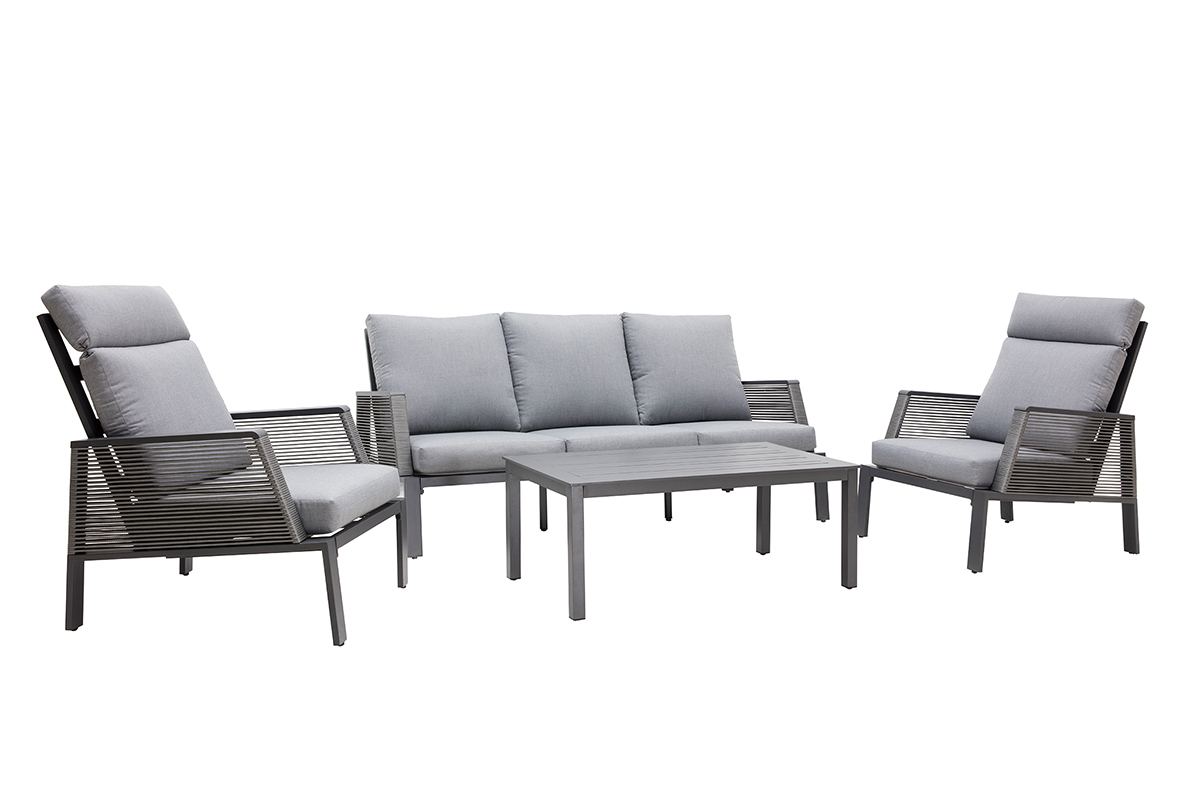 Salotto da giardino in alluminio e corda grigio LAGOS