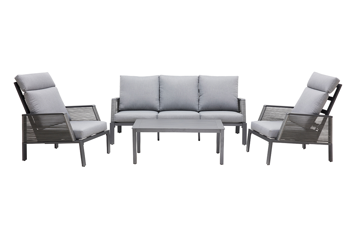 Salotto da giardino in alluminio e corda grigio LAGOS