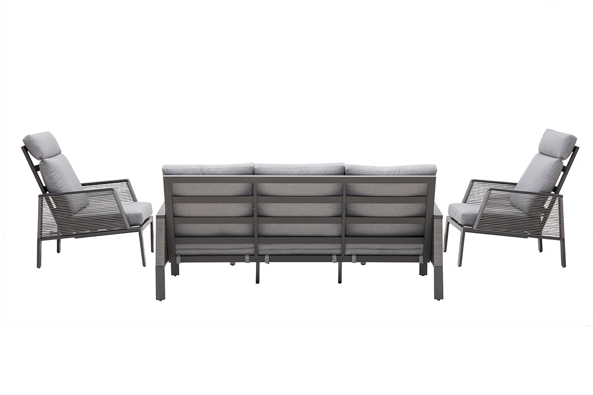 Salotto da giardino in alluminio e corda grigio LAGOS