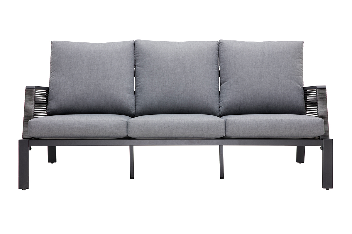 Salotto da giardino in alluminio e corda grigio LAGOS