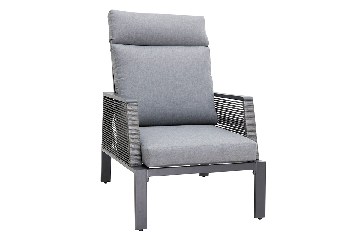 Salotto da giardino in alluminio e corda grigio LAGOS