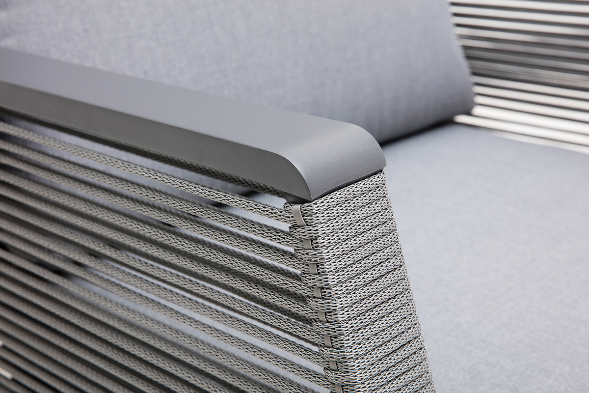 Salotto da giardino in alluminio e corda grigio LAGOS