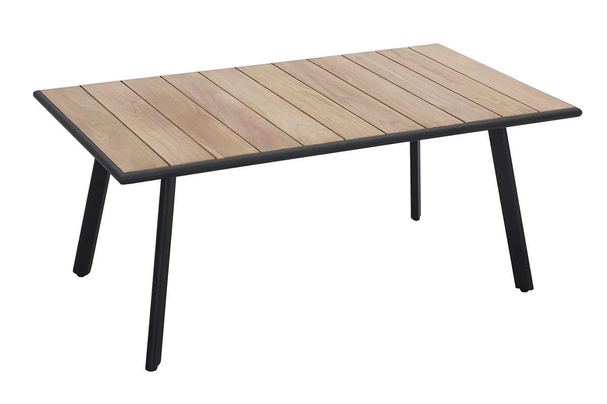 Salotto da giardino in alluminio nero, corda e tessuto grigio chiaro USHUAIA