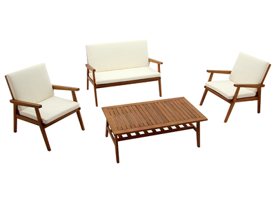 Salotto da giardino in massello di acacia con cuscini beige TIAGA