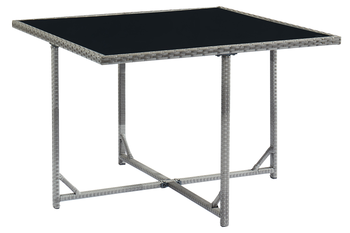 Salotto da giardino in resina intrecciata grigio con tavolo, poltrone e pouf CORDOBA