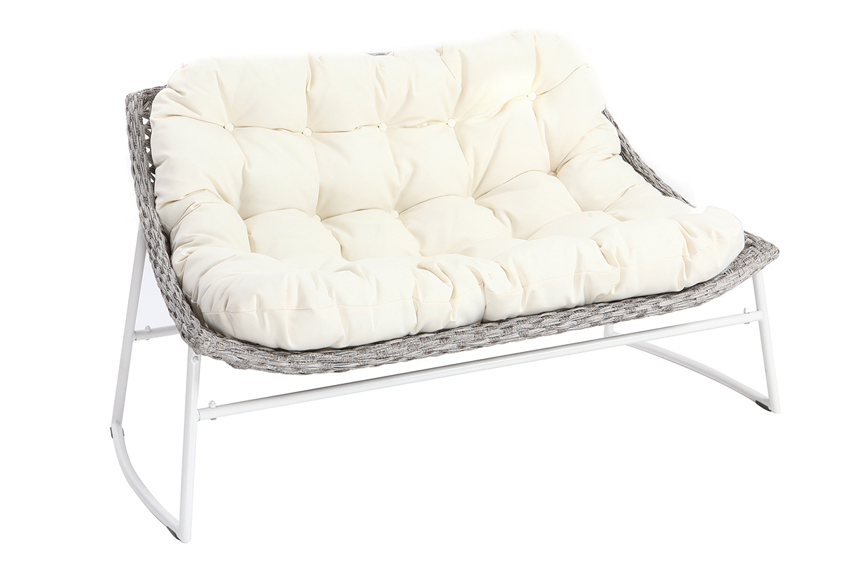Salotto da giardino in resina intrecciata grigio e bianco con tavolino basso modello COMFY