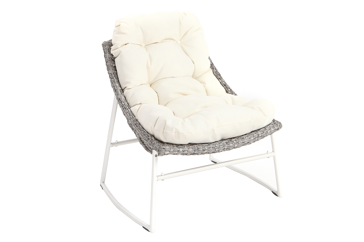 Salotto da giardino in resina intrecciata grigio e bianco con tavolino basso modello COMFY